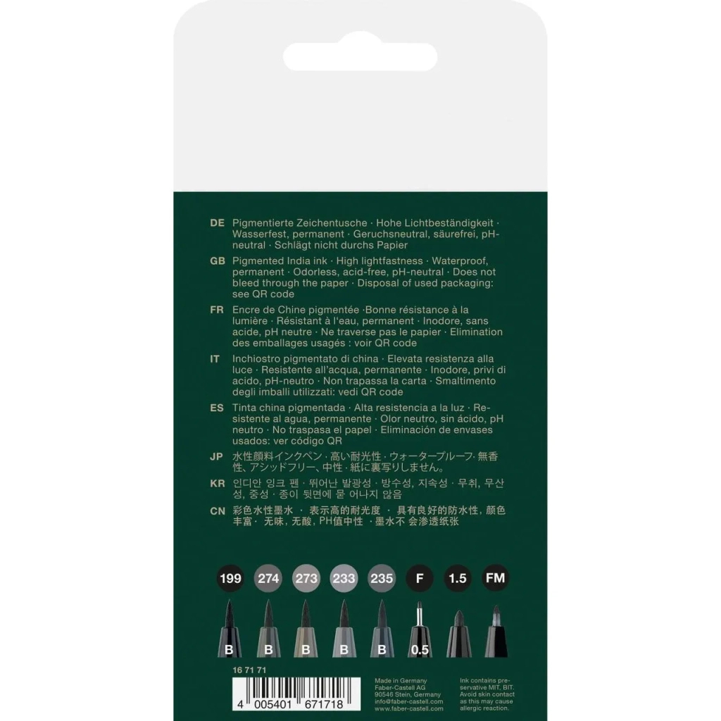 Лайнер Faber-Castell набір капілярних ручок Pitt Artist Pens Black & Grey, 8 штук чорний та сірий (32103)