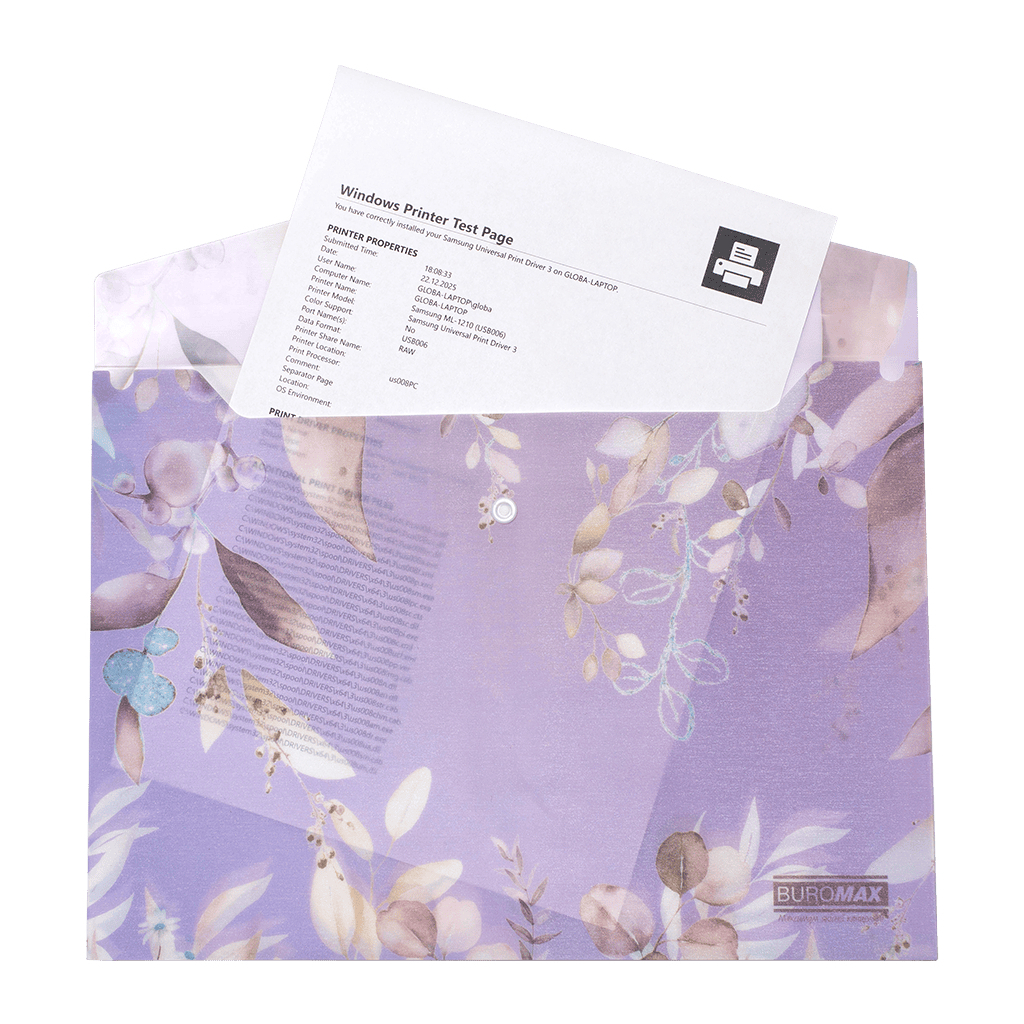 Папка - конверт Buromax А4 на кнопці, LILAC ARABESKI, напівпрозора, сливова (BM.3943-48)