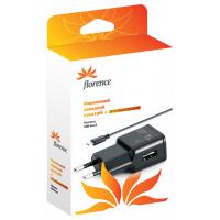 Зарядний пристрій Florence USB, 1A + cable microUSB (TC10-MU)
