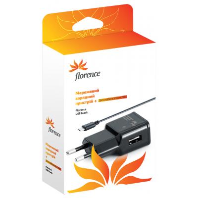 Зарядний пристрій Florence USB, 1A + cable microUSB (TC10-MU)