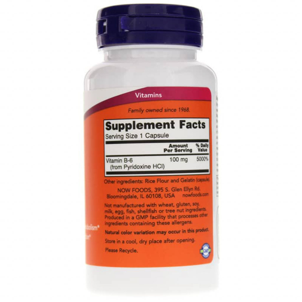 Вітамін Now Foods Вітамін В6 (Піридоксин), Vitamin B6, 100 мг, 100 капсул (NF0456)
