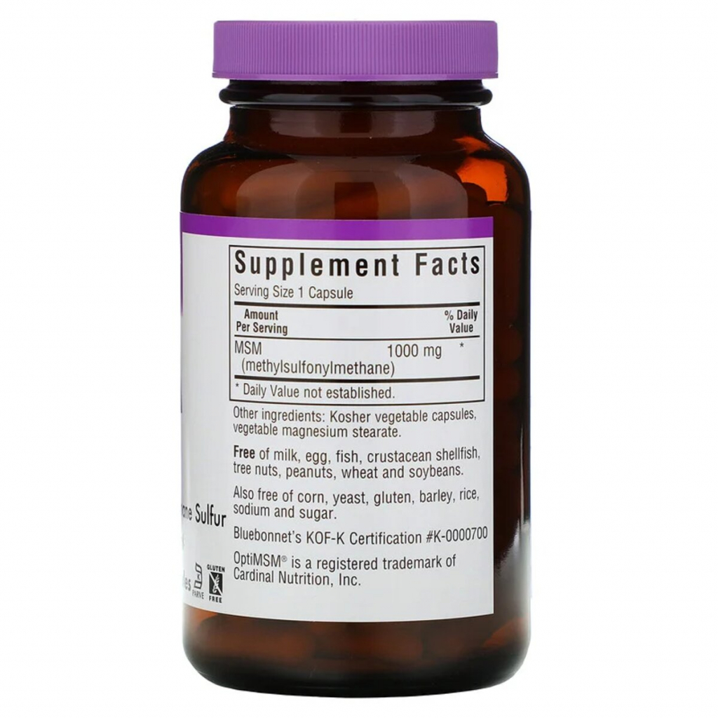 Вітамінно-мінеральний комплекс Bluebonnet Nutrition МСМ 1000 мг, MSM, 120 вегетаріанських капсул (BLB0960)