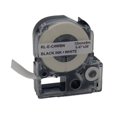 Label printer tape UKRMARK RL-E-C4WBN-BK/WT, analogue of LC4WBN. 12 mm x 8 m (CELC4WBN)
