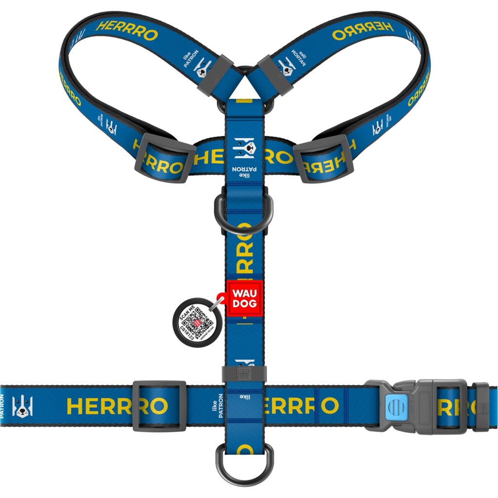 Шлея для собак WAUDOG Nylon з QR паспортом анатомічна H-подібна "Патрон" S (320-4025)