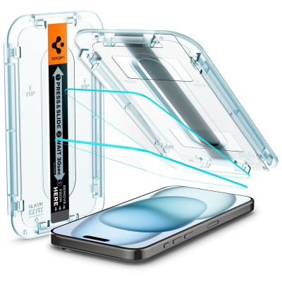 Скло захисне Spigen Apple iPhone 15 EZ FIT tR(2 Pack) (AGL06903)