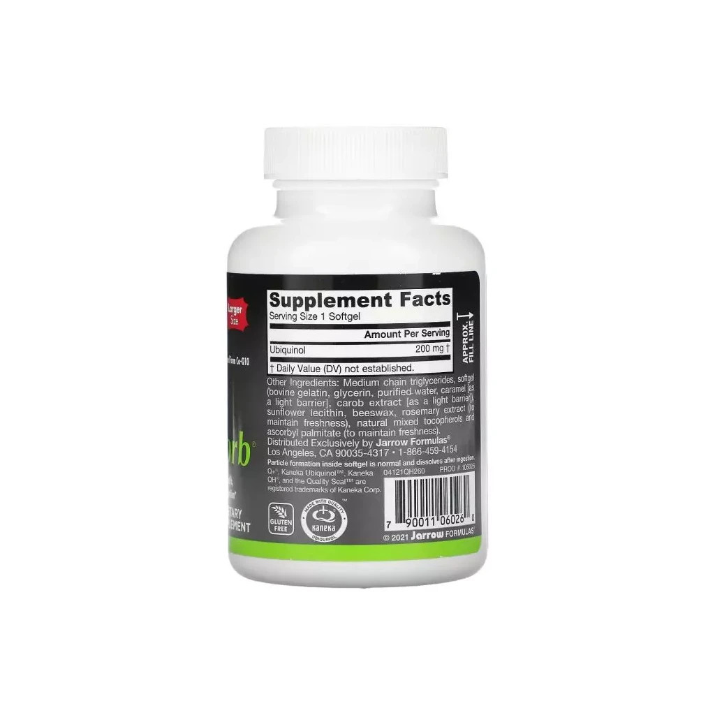 Антиоксидант Jarrow Formulas Убіхінол 200 мг, Ubiquinol QH-Absorb, 60 желатинових капсул (JRW06026)