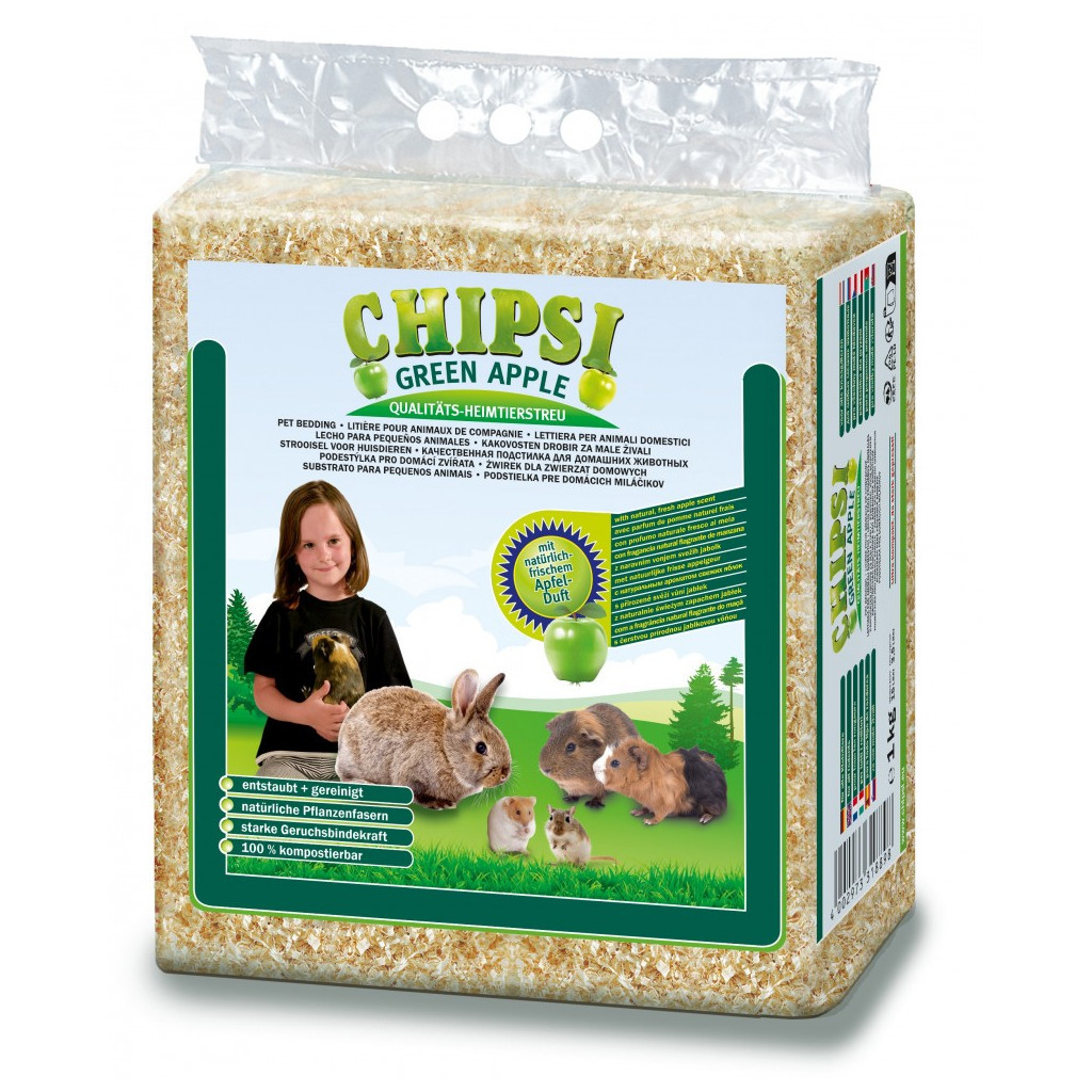 Наповнювач для гризунів Chipsi тирса зелене яблуко 15 л/1 кг (4002973318898)