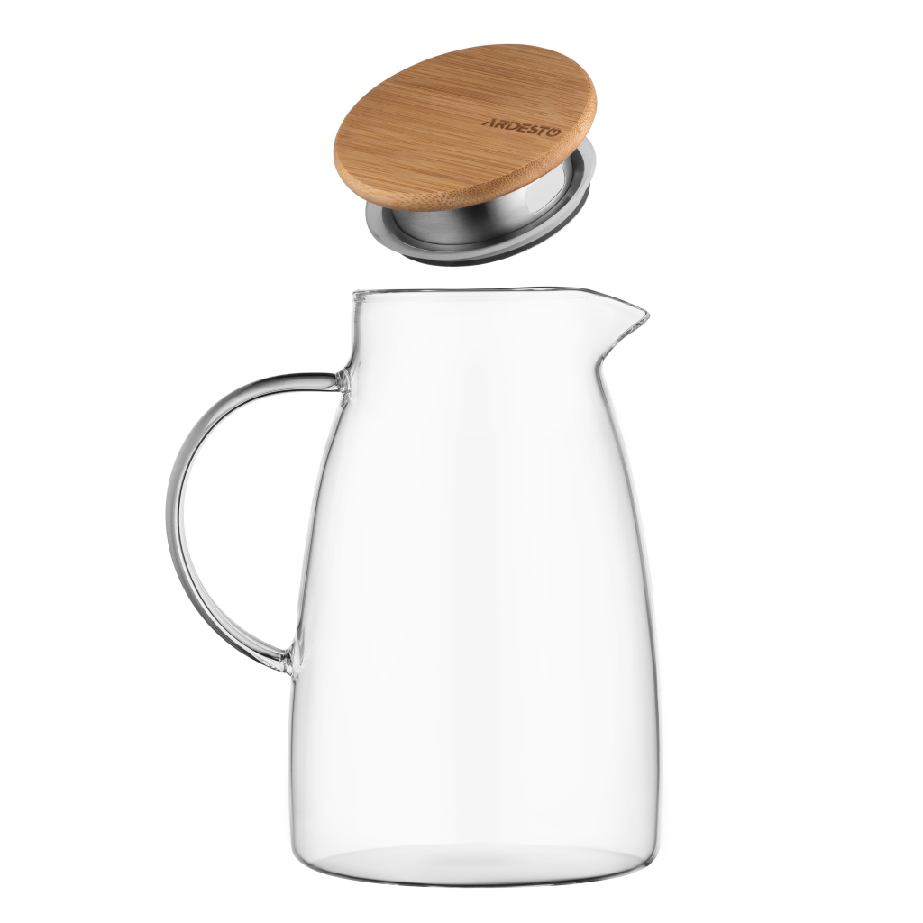 Глечик Ardesto 1500мл, боросилікатне скло, бамбук, прозорий (AR2615ST)