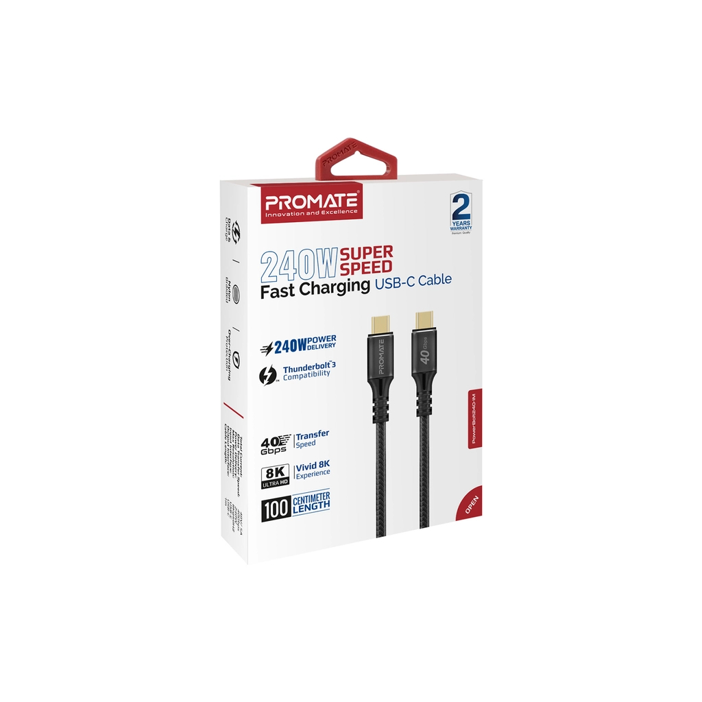 Дата кабель USB-C to USB-C 2.0m Promate (powerbolt240-2m.black)