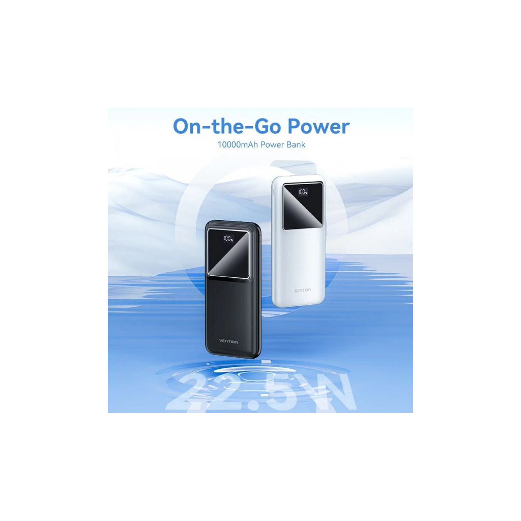 Повербанк Vention 10000mAh 22.5W 3A, PD, QC/3.0, LED Display, Black (FHKB0)