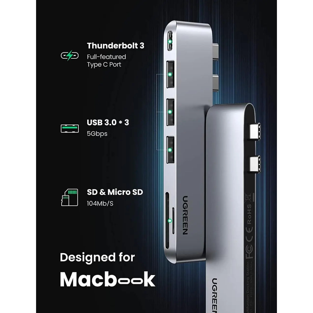 Концентратор Ugreen 2xUSB-C to 3xUSB 3.0 + SD/TF + PD CM251 gray (60560) Концентратор Ugreen 2xUSB-C to 3xUSB 3.0 + SD/TF + PD CM251 gray (60560)