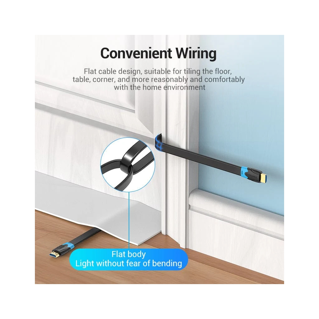 Кабель мультимедійний HDMI M to HDMI M 1.0m 4K60Hz flat black Vention (AAKBF) Кабель мультимедійний HDMI M to HDMI M 1.0m 4K60Hz flat black Vention (AAKBF)