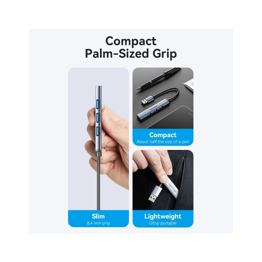 Концентратор Vention USB 3.0 to 1xUSB 3.0 + 3xUSB 2.0 0.15m gray (CKOHB)