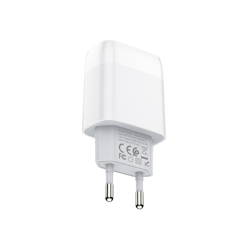 Зарядний пристрій HOCO C73A 2xUSB 12W white (6931474712912)