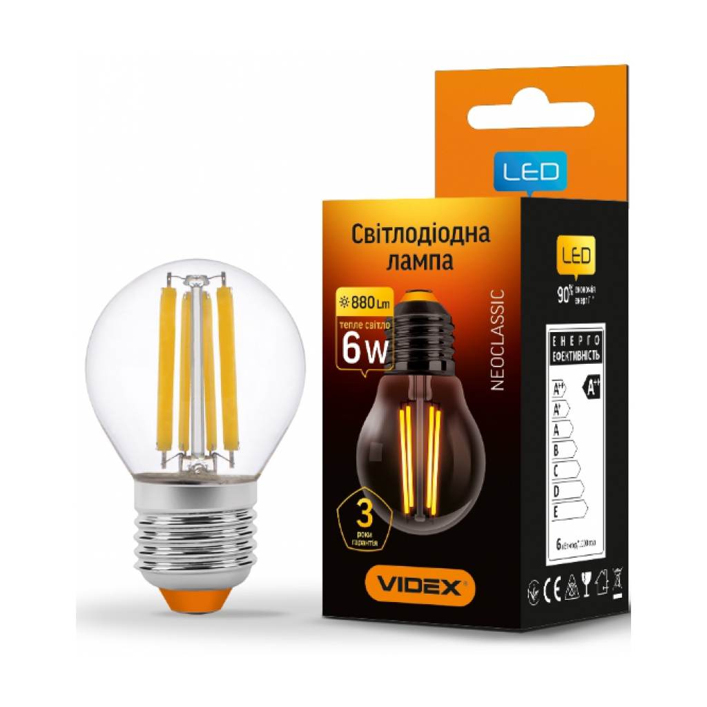 Лампочка Videx Filament G45F 6W E27 3000K 220V (VL-G45F-06273) Лампочка Videx Filament G45F 6W E27 3000K 220V (VL-G45F-06273)