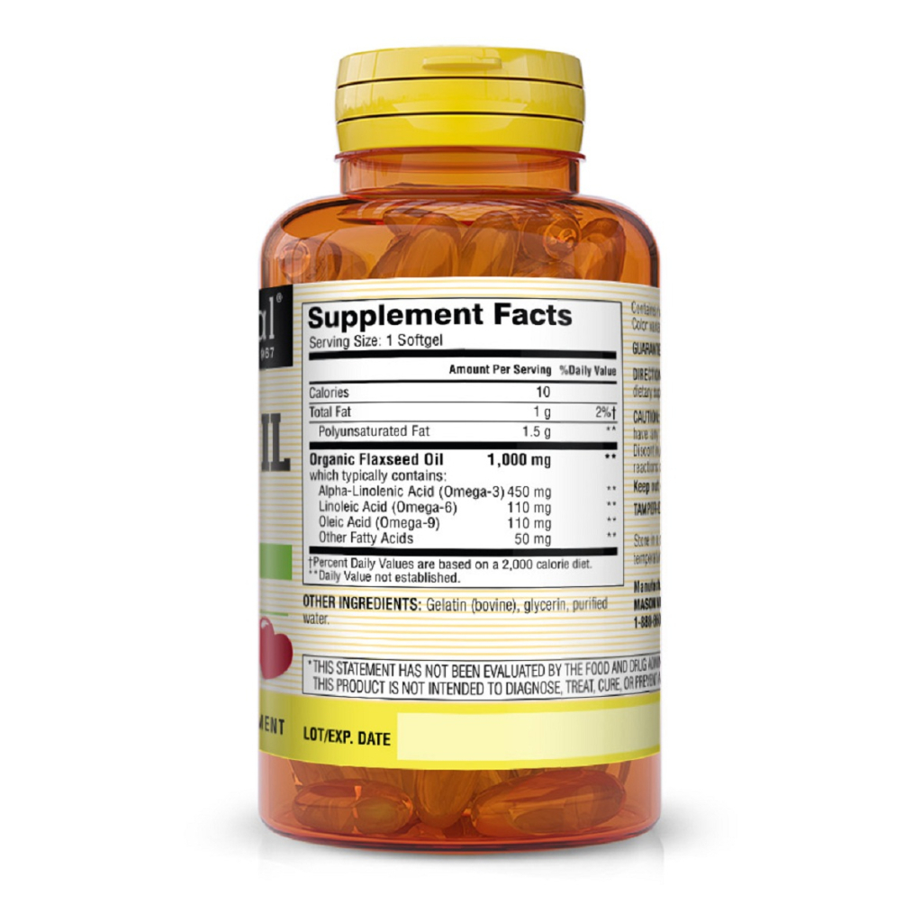 Жирні кислоти Mason Natural Лляна олія 1000мг, Омега 3-6-9, Flax Seed Oil 1000mg Omega 3 (MAV13131)