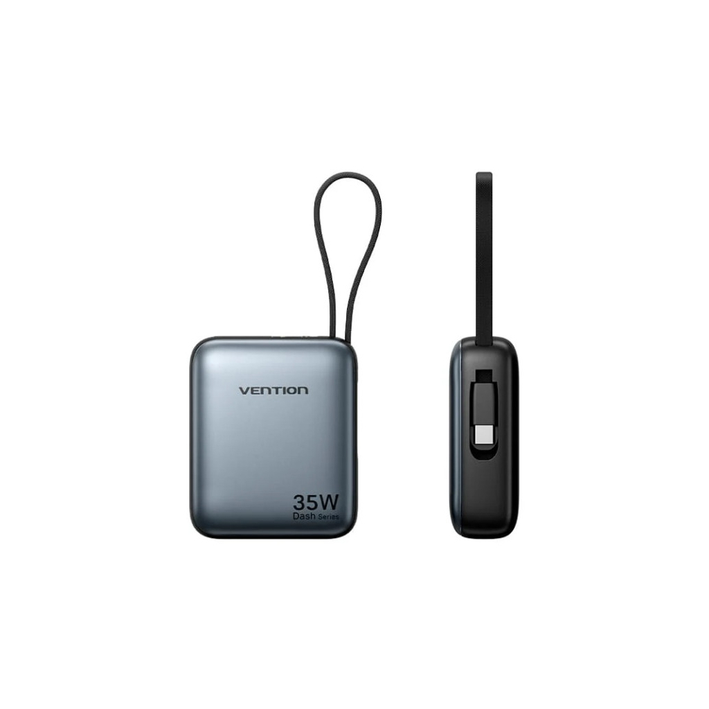 Повербанк Vention 10000mAh 35W 3A PD, Type-C in/out, Built-in USB-C Cable, LED Display,Gray (FHEH0)