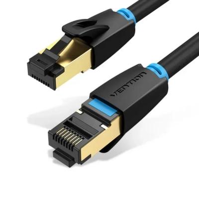 Патч-корд 0.5м, S/FTP cat 8 RJ-45 black Vention (IKABD)