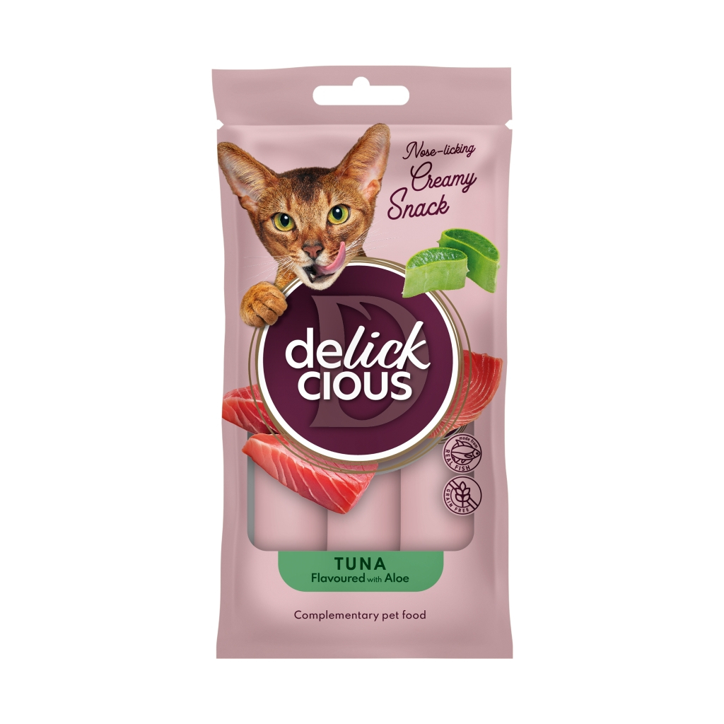 Ласощі для котів Delickcious Кремові тунець з додаванням алое 1+1 (4820269148048)