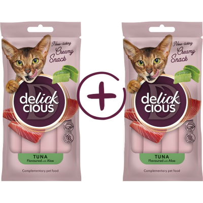 Ласощі для котів Delickcious Кремові тунець з додаванням алое 1+1 (4820269148048)