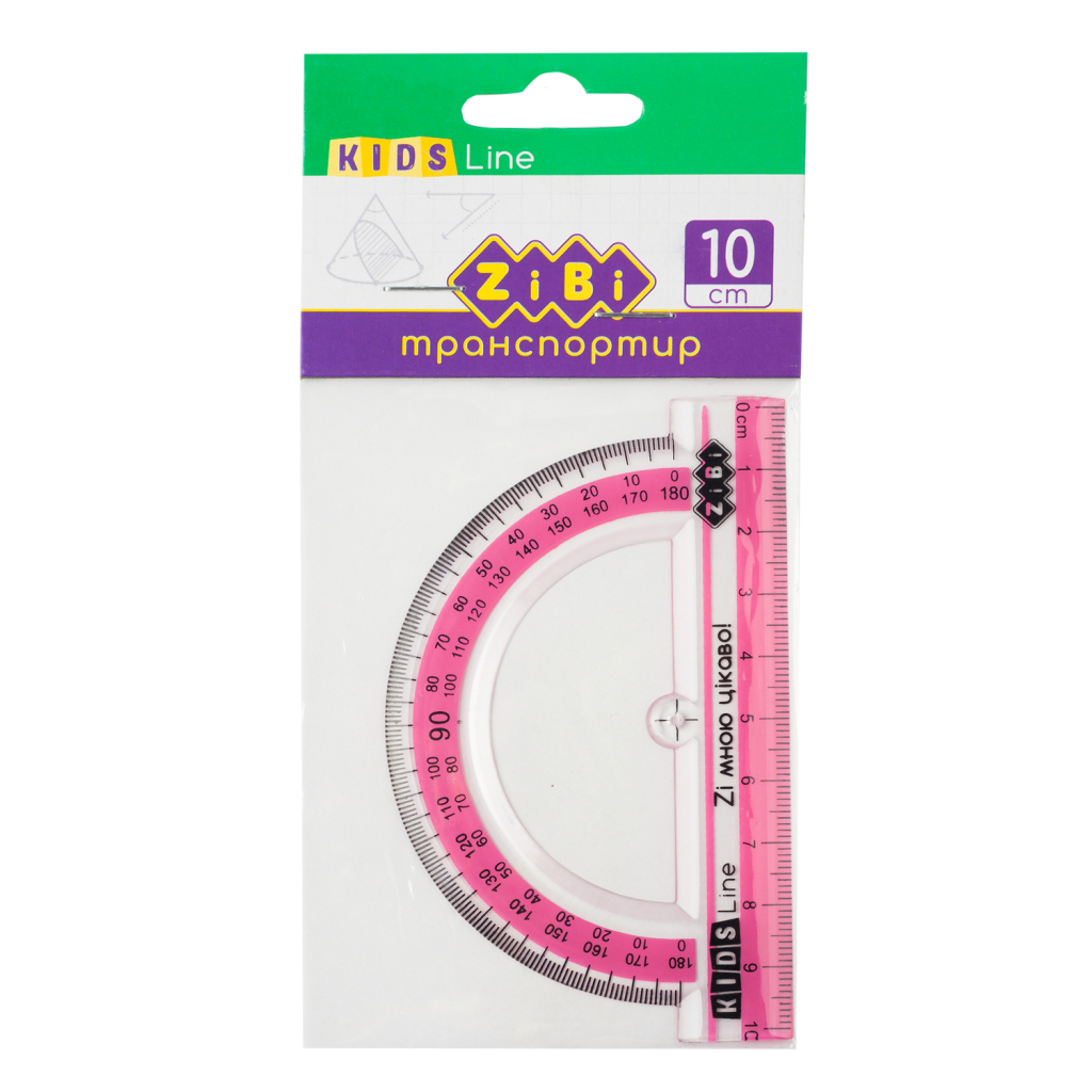Лінійка ZiBi Транспортир 100мм, з рожевою смужкою, блістер (ZB.5640-10) Лінійка ZiBi Транспортир 100мм, з рожевою смужкою, блістер (ZB.5640-10)