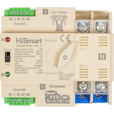 Автоматичний вимикач HiSmart W2R-2P 220V 100A (HS082482)