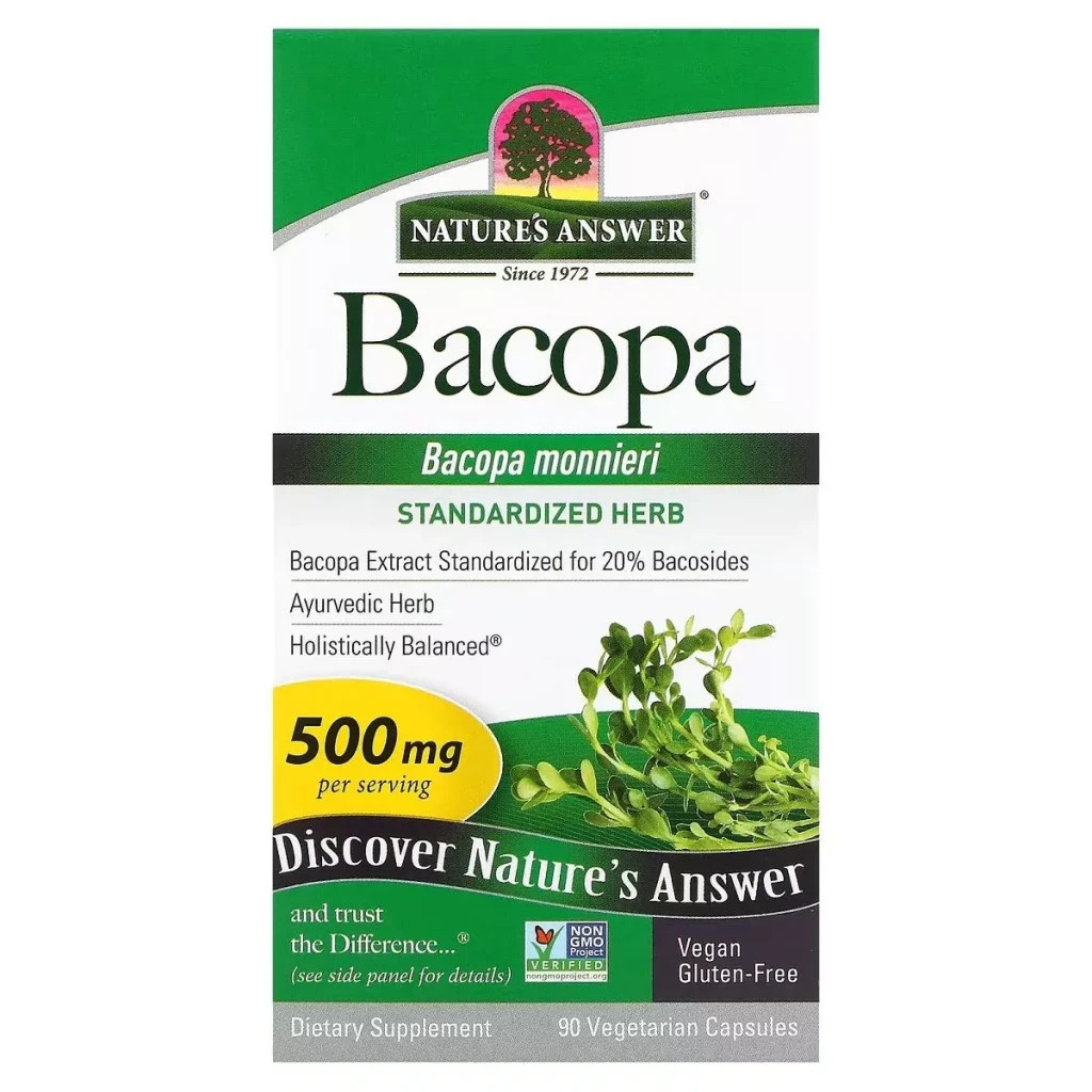 Трави Nature's Answer Бакопа, 500 мг, Bacopa, 90 вегетаріанських капсул (NTA-16360)