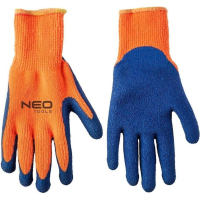 Protective gloves Neo Tools insulated, latex coating, polyester, grade 10, orange-blue (97-611)