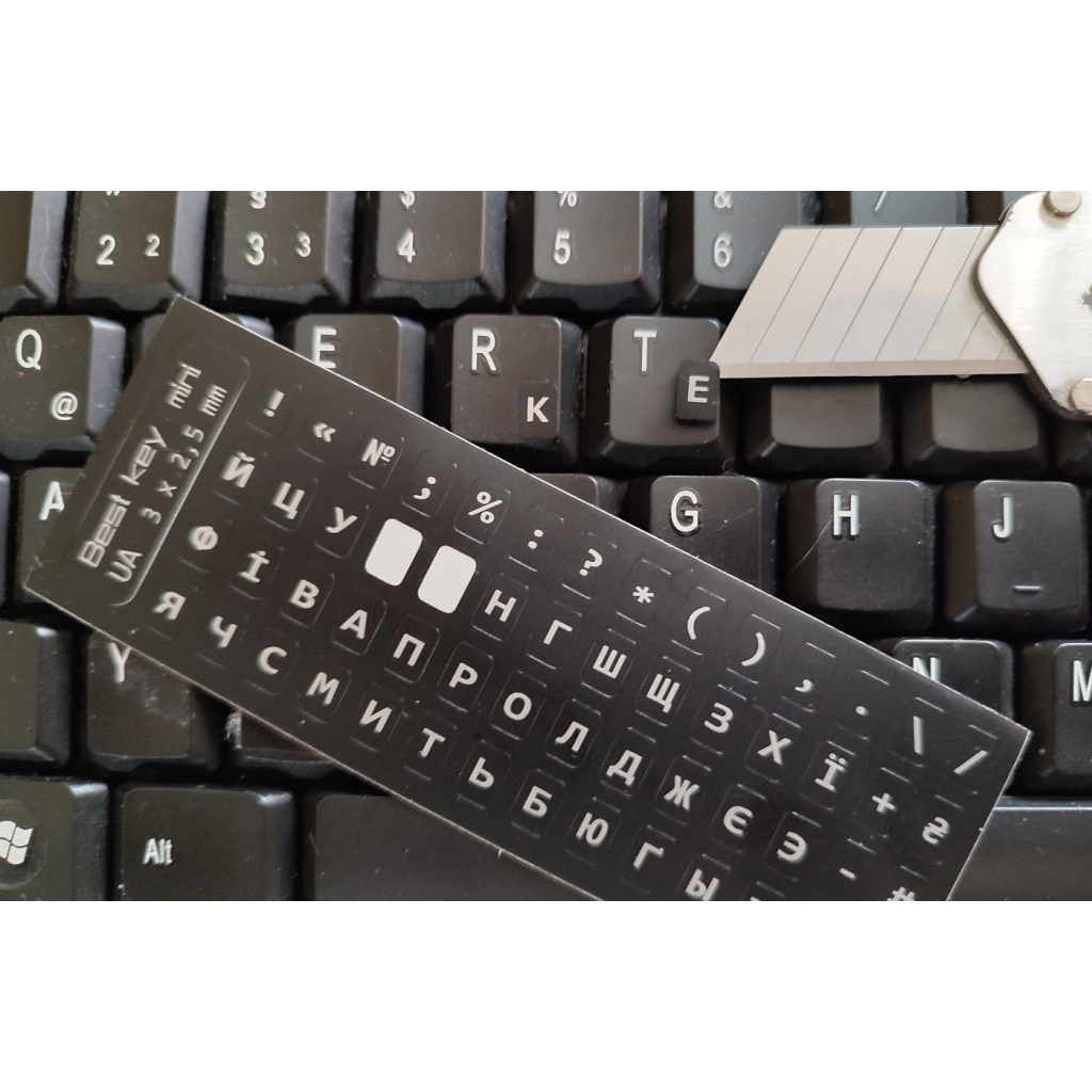 Наклейка на клавіатуру BestKey мініатюрна непрозора чорна, 56, срібний (BKm4SIL/044)