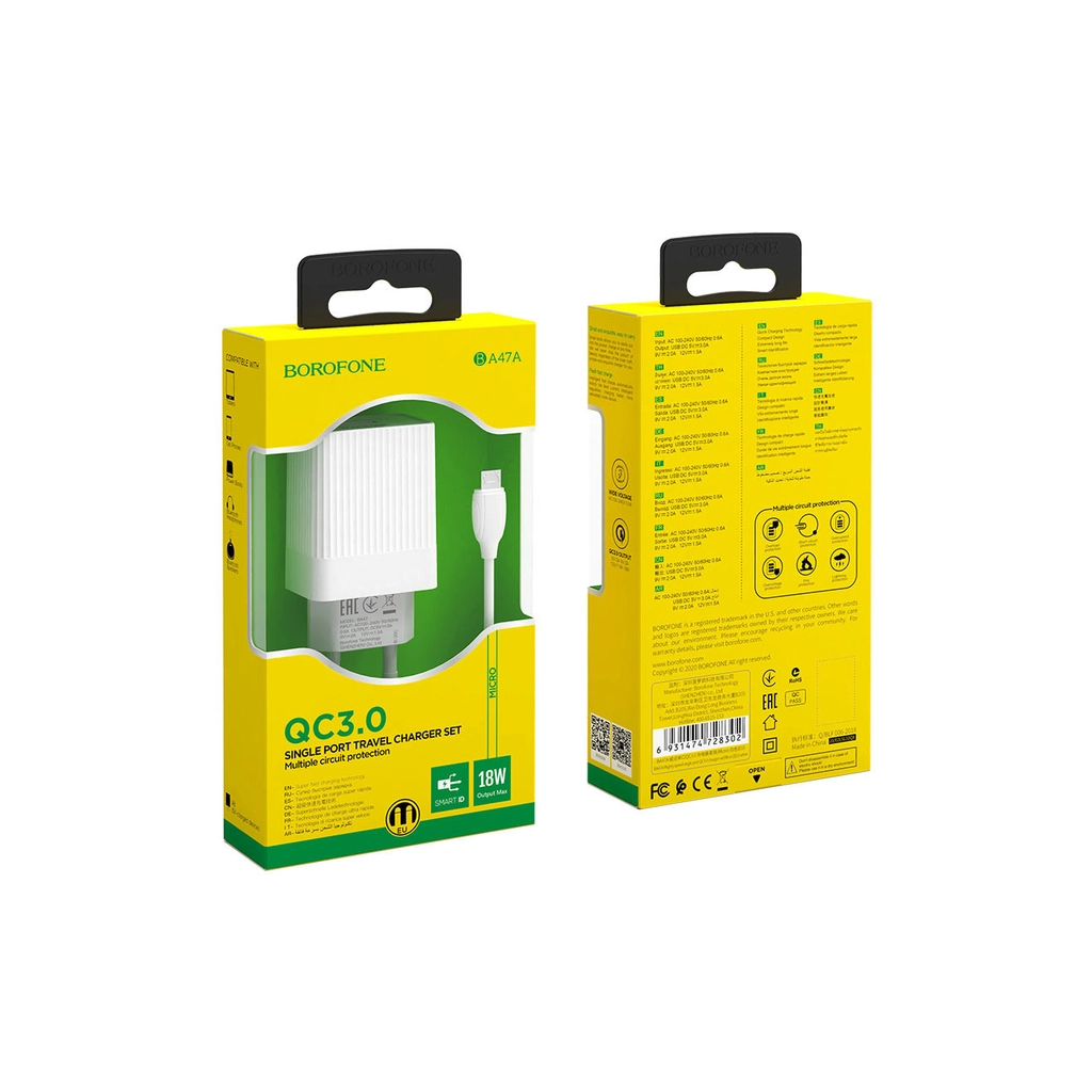 Зарядний пристрій BOROFONE BA47A USB QC3.0 18W + cable USB to Micro 5P white (6931474728302) Зарядний пристрій BOROFONE BA47A USB QC3.0 18W + cable USB to Micro 5P white (6931474728302)