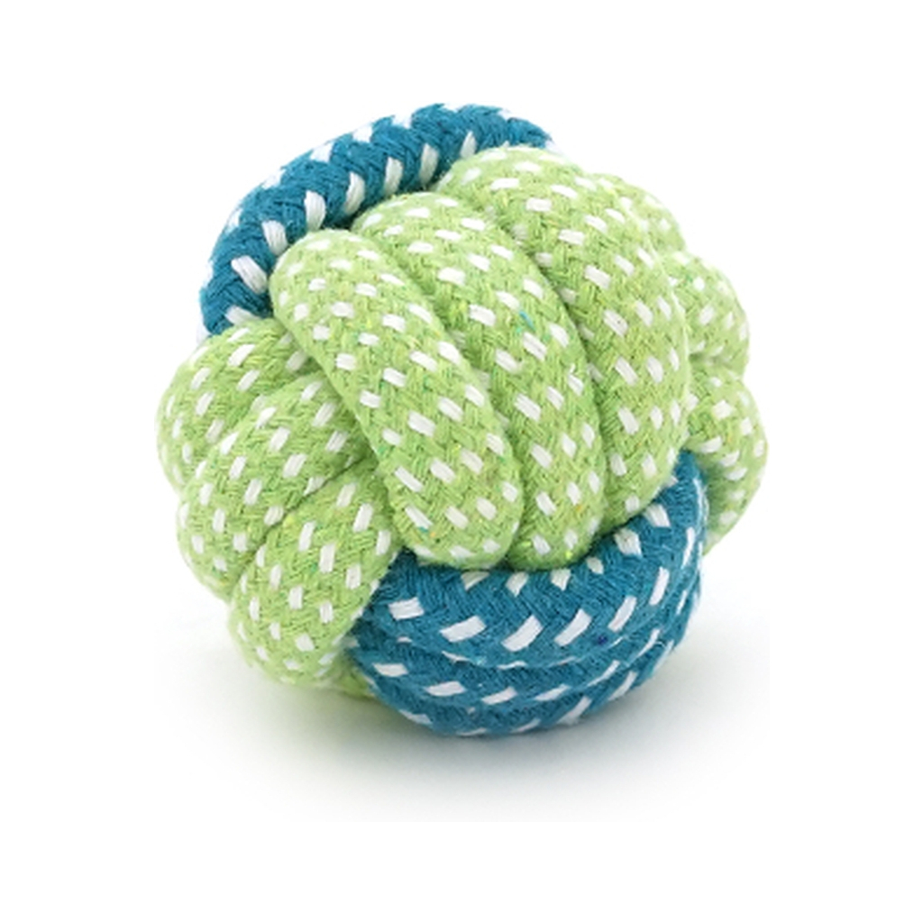 Іграшка для собак Voltronic Мотузка-апорт із вузлами форма кулі з петлею d 6 см зелено-синя (YT41100)