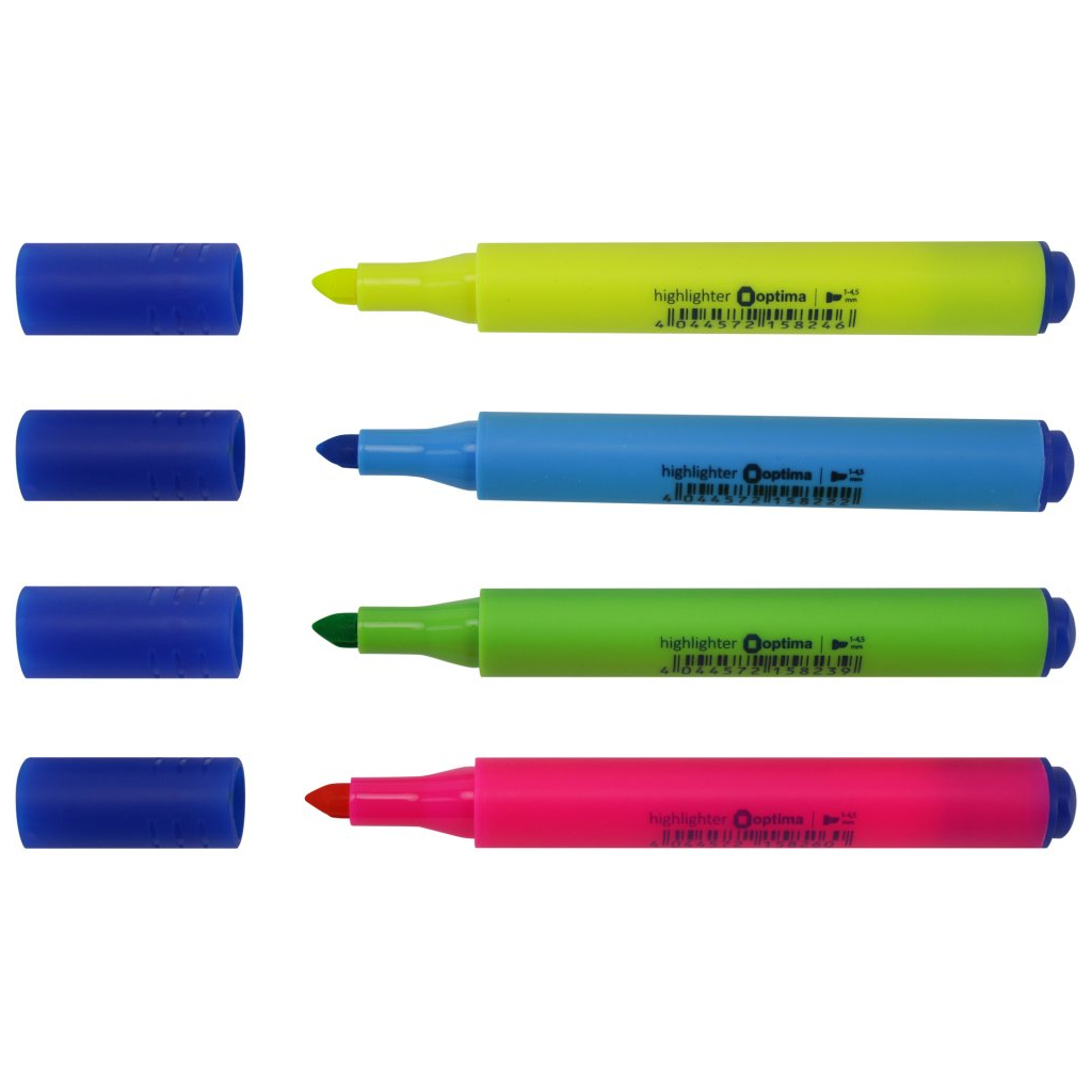 Набір маркерів Optima текстових 1-4,5 мм, 4 кольори в пеналі (O15828)