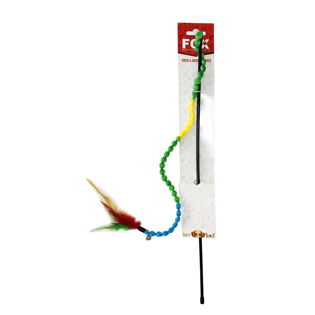Іграшка для котів "FOX" Вудка-дражнилка "Буси з пір'ям" (6912102124628)