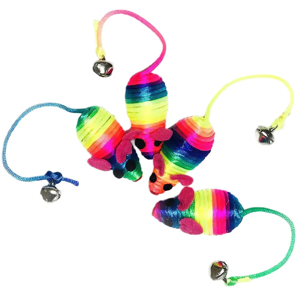 Іграшка для котів "FOX" Миша нейлонова райдужна з бубонцем 5 см (6912102124819)