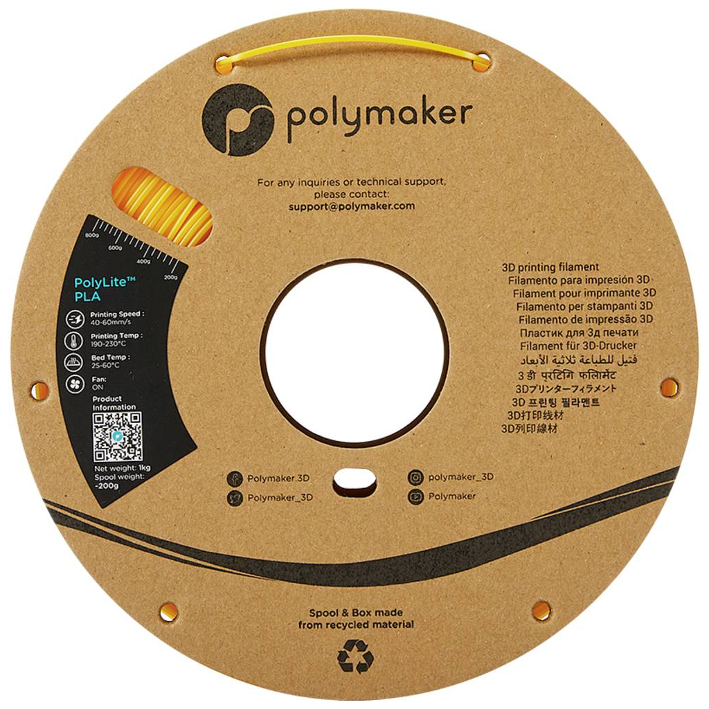 Пластик для 3D-принтера Polymaker PLA POLYLITE 1,75mm 1kg YELLOW (PA02007)