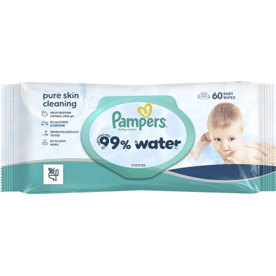 Дитячі вологі серветки Pampers 99 Water, 60 шт (8006530116558)