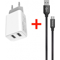 Зарядний пристрій ColorWay 2USB AUTO ID 2.1A (10W) WT + cable microUSB 2.1А 1.0m BK (CW-CHS015-WT-CBU)