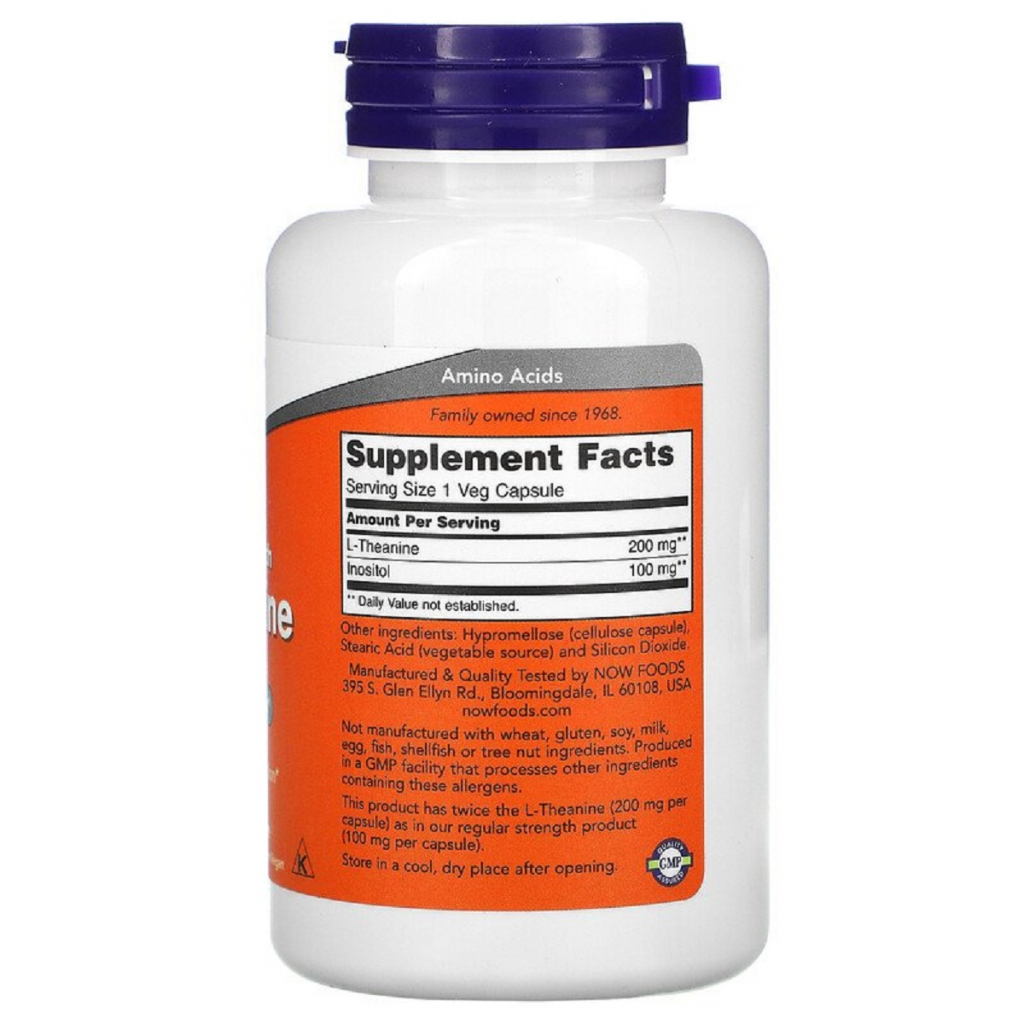 Амінокислота Now Foods L-Теанін, L-Theanine, Double Strength, 200 мг, 120 вегетаріа (NOW-00148)