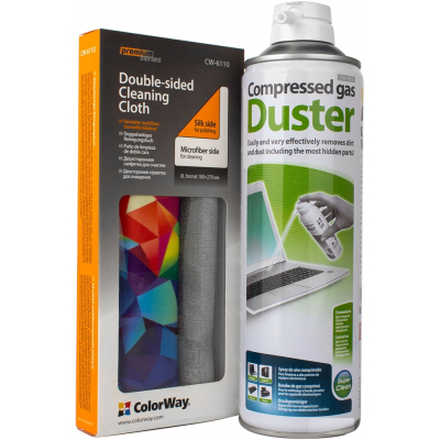 Стиснене повітря для чистки spray duster 500ml CW-3333 + microfiber CW-6110 ColorWay (CW-6110/3333)