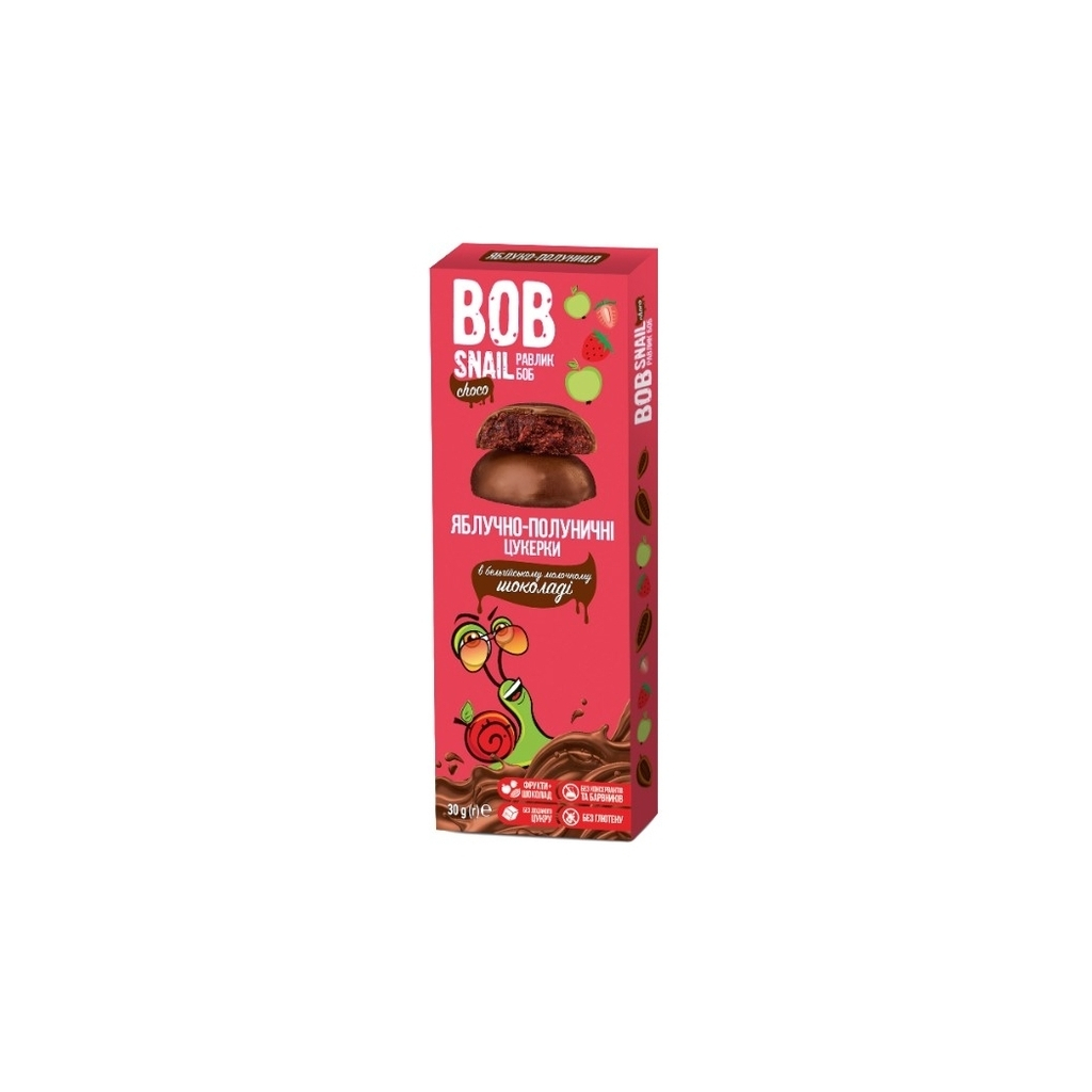 Цукерка Bob Snail Равлик Боб яблучно-полуничні в молочному шоколаді 30 г (4820219341321)