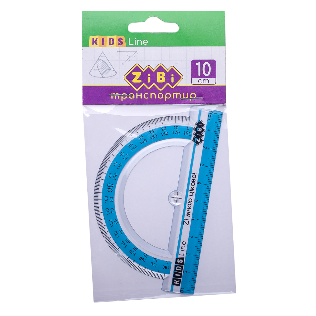 Лінійка ZiBi Транспортир 100мм, з блакитною смужкою, блістер (ZB.5640-14) Лінійка ZiBi Транспортир 100мм, з блакитною смужкою, блістер (ZB.5640-14)