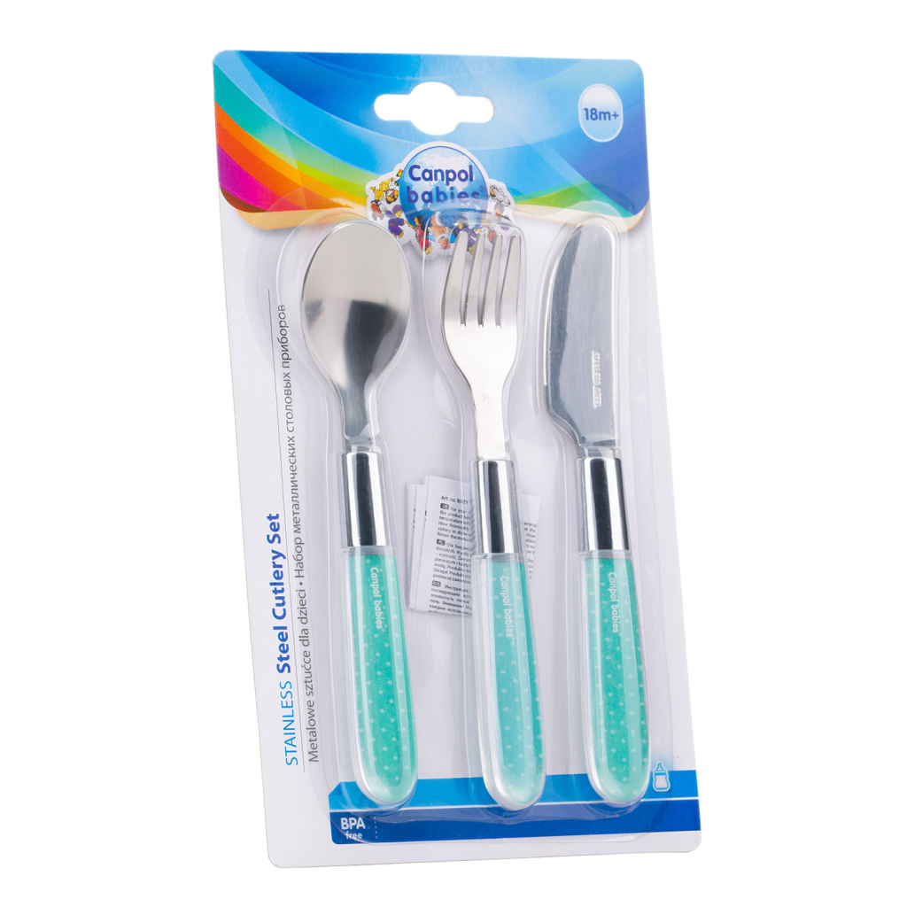 Набір дитячого посуду Canpol babies столових приборів металевий 3 шт Блакитний (9/477_blu)
