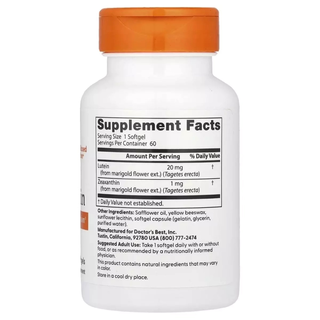 Антиоксидант Doctor's Best Лютеїн, 20 мг, Lutein, 60 капсул (DRB-00192)