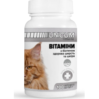 Вітаміни для котів Unicum PREMIUM здорова шерсть та шкіра 100 табл. (4820150201821)