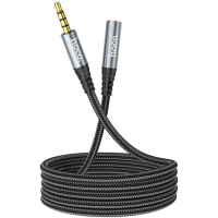 Кабель мультимедійний 3.5mm M to 3.5mm F 2.0m Gray HOCO (6931474762160)