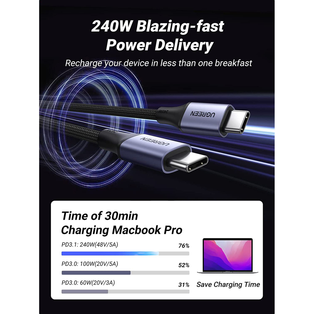 Дата кабель USB-C to USB-C 1.0m 240W US535 space gray Ugreen (15311) Дата кабель USB-C to USB-C 1.0m 240W US535 space gray Ugreen (15311)