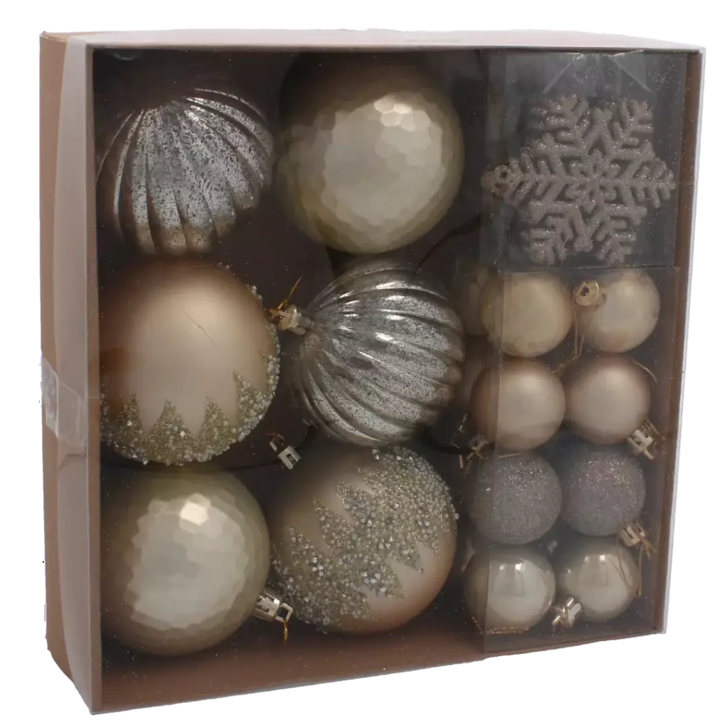 Ялинкова іграшка Chomik пластикові Кульки, сніжинки 30 шт, шампань (5900779895324_2)