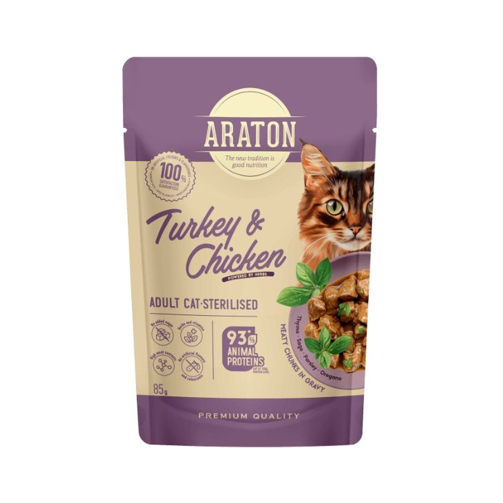 Вологий корм для кішок ARATON Sterilised Adult with Turkey and Chicken 85 г (ART47928)