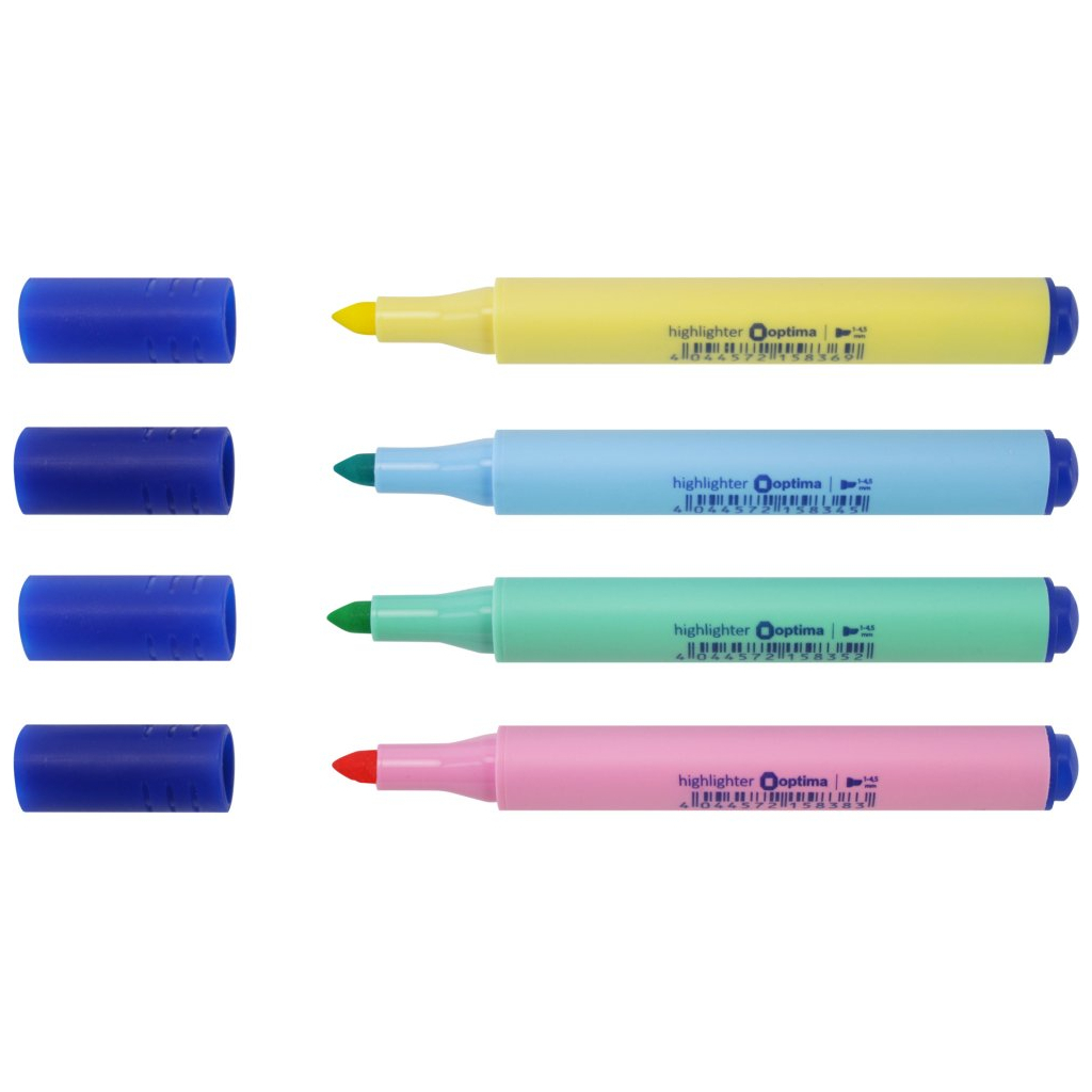 Набір маркерів Optima текстових 1-4,5 мм, 4 пастельні кольори в пеналі (O15829)