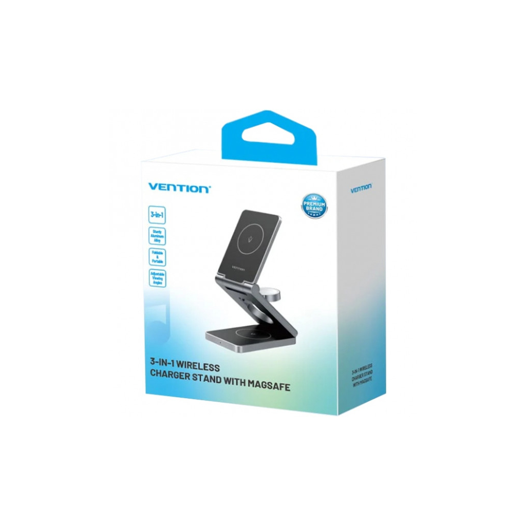 Зарядний пристрій Vention Magnetic Wireless Charger 15W 3-in-1 gray (FGFH0)
